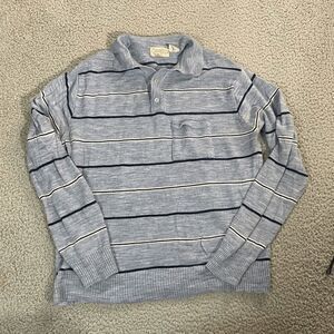 Vintage 90's Men’s Polo Shirt Long Sleeve Striped Blue Collar Gimble XL